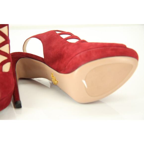Prada Caged Red Suede Strappy Platform Open Toe Sandals - Picture 5 of 11